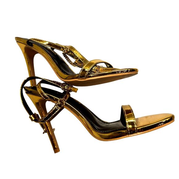 Cape Robbin 7.5 Gold Lock Key Women's Sandals High Heel Shoes 7 1/2 - Picture 4 of 8